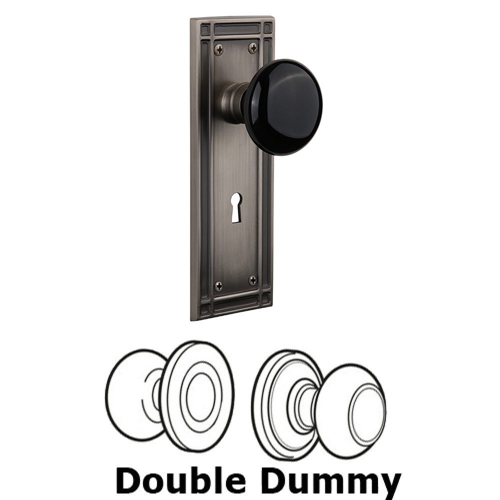 Double Dummy Mission Plate with Black Porcelain Knob and Keyhole in Antique Pewter