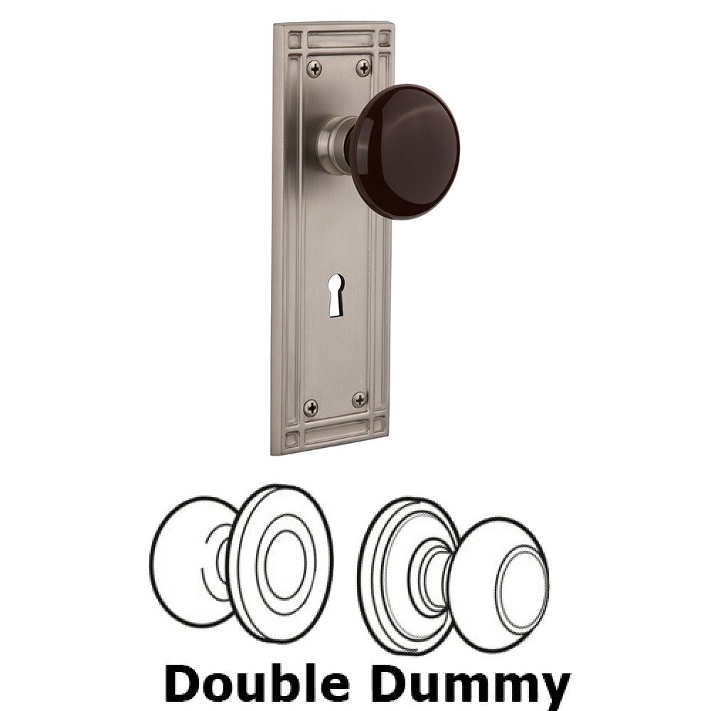 Double Dummy Mission Plate with Brown Porcelain Knob and Keyhole in Satin Nickel