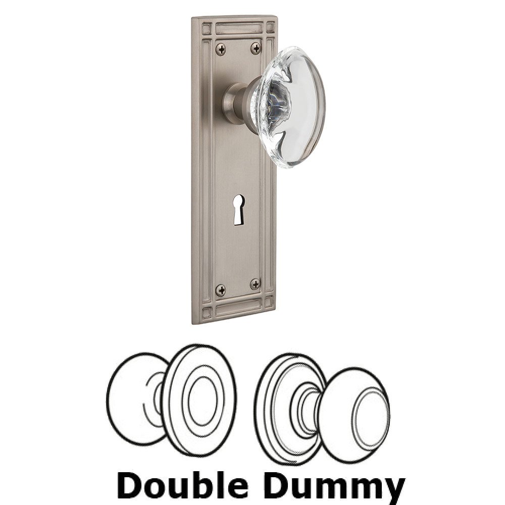 Double Dummy Mission Plate with Oval Clear Crystal Knob and Keyhole in Satin Nickel