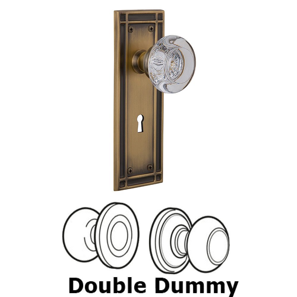 Double Dummy Mission Plate with Round Clear Crystal Knob and Keyhole in Antique Brass