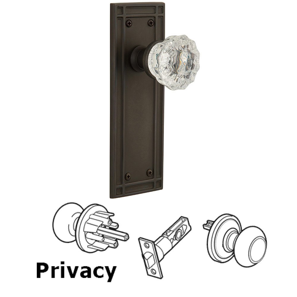 Privacy Mission Plate with Crystal Glass Door Knob in Oil-Rubbed Bronze