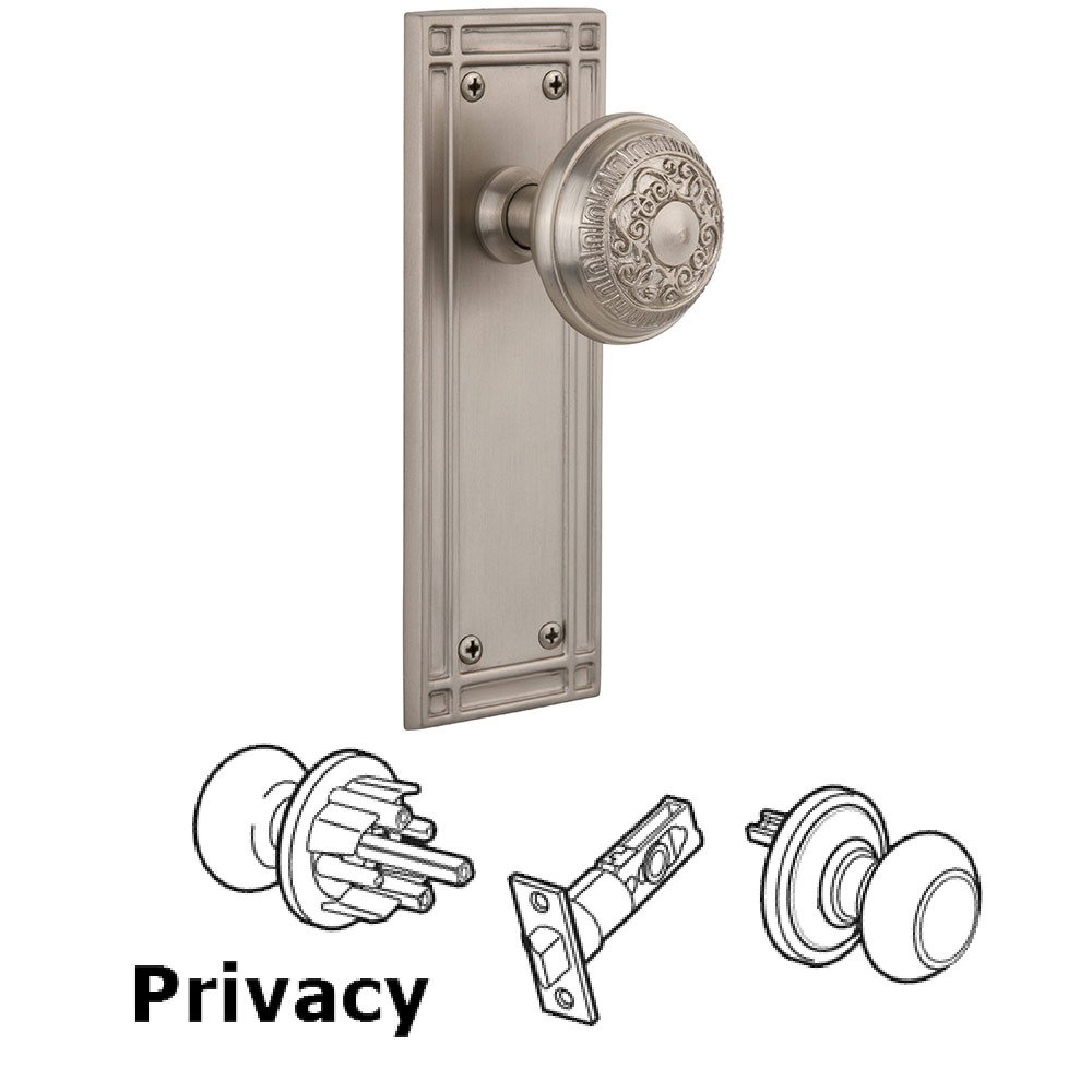 Privacy Mission Plate with Egg & Dart Door Knob in Satin Nickel