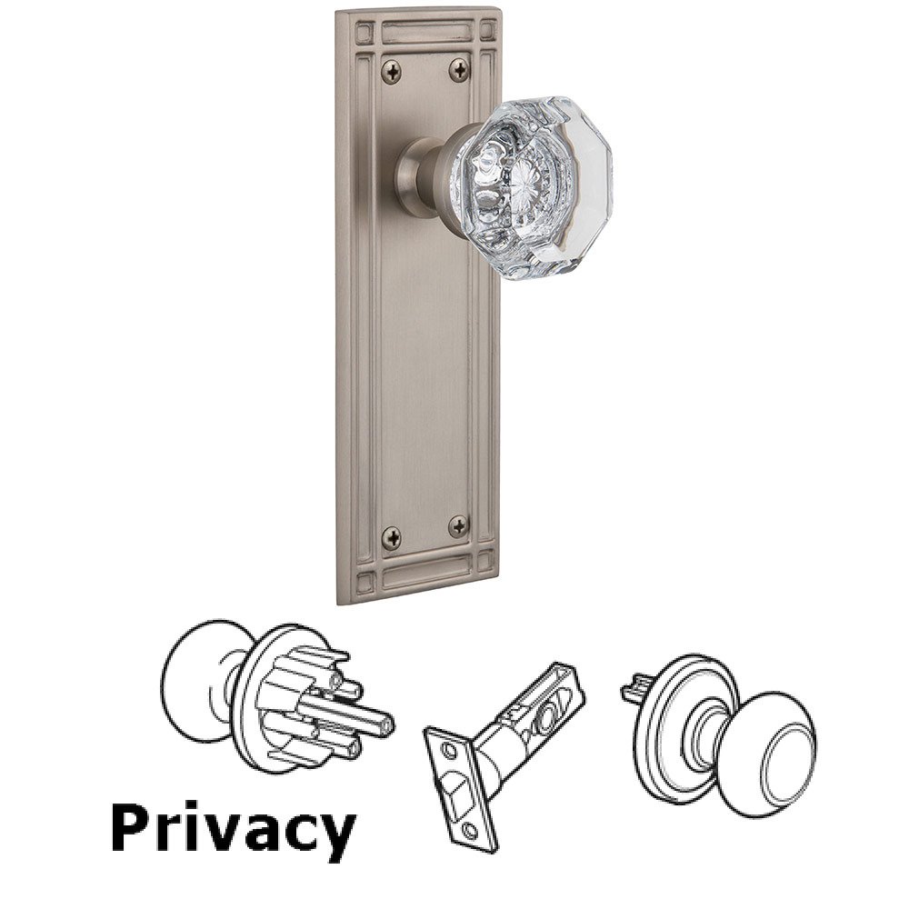 Privacy Mission Plate with Waldorf Knob in Satin Nickel
