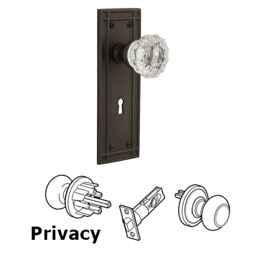 Privacy Mission Plate with Keyhole and Crystal Glass Door Knob in Oil-Rubbed Bronze