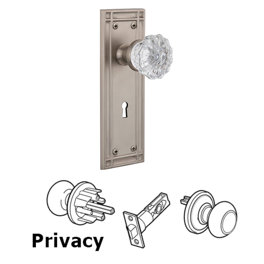 Privacy Mission Plate with Crystal Knob and Keyhole in Satin Nickel