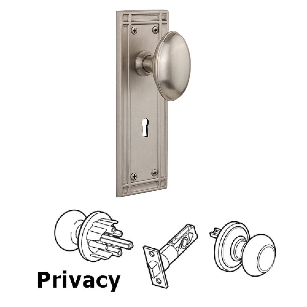 Privacy Mission Plate with Homestead Knob and Keyhole in Satin Nickel