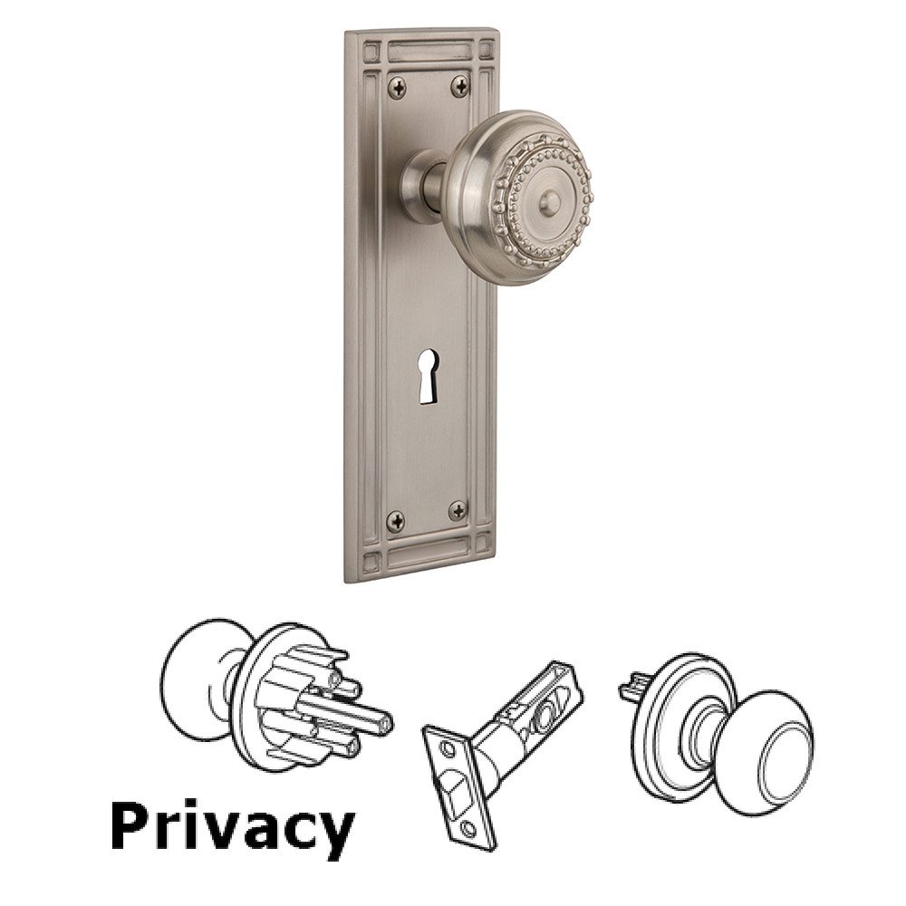 Privacy Mission Plate with Meadows Knob and Keyhole in Satin Nickel