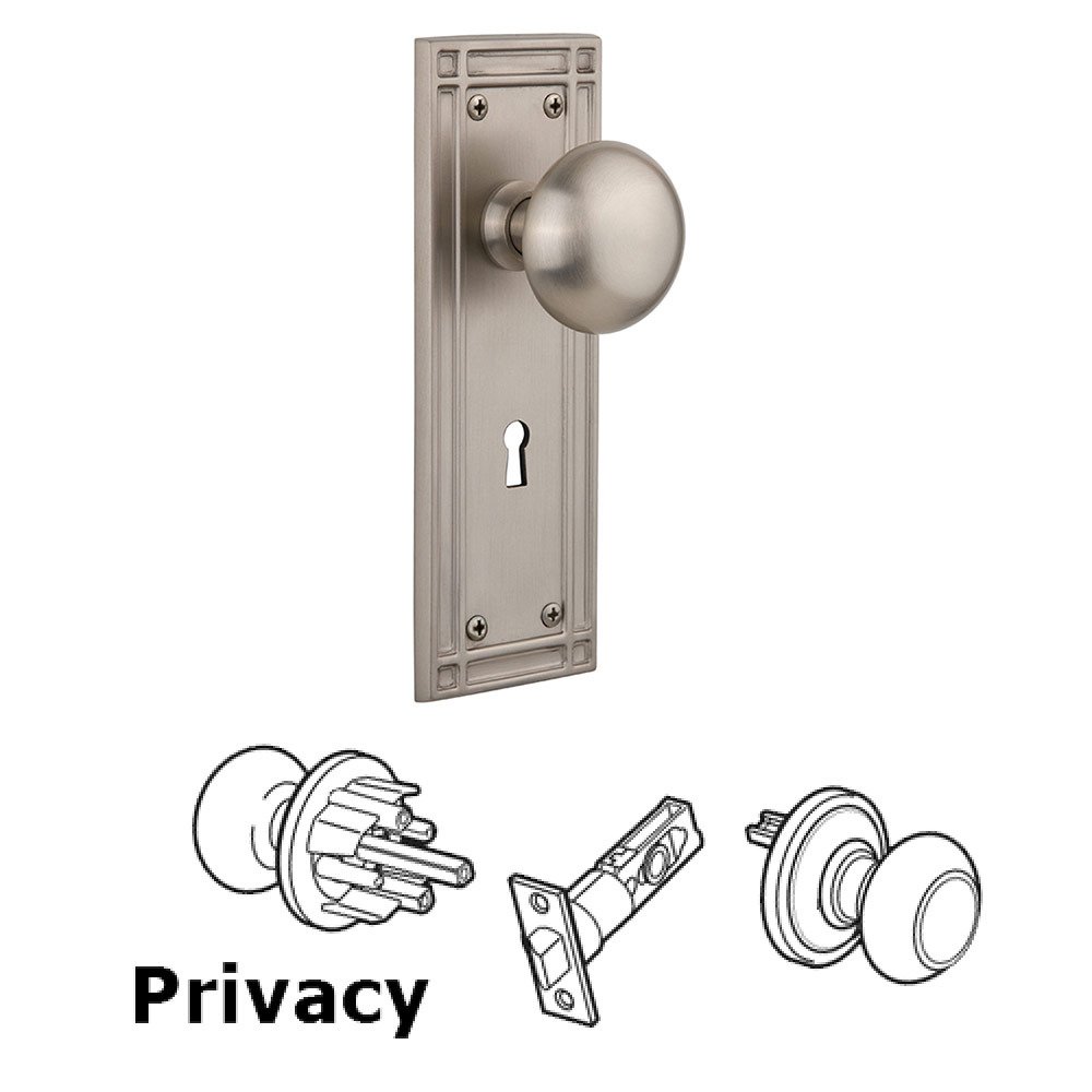 Privacy Mission Plate with New York Knob and Keyhole in Satin Nickel