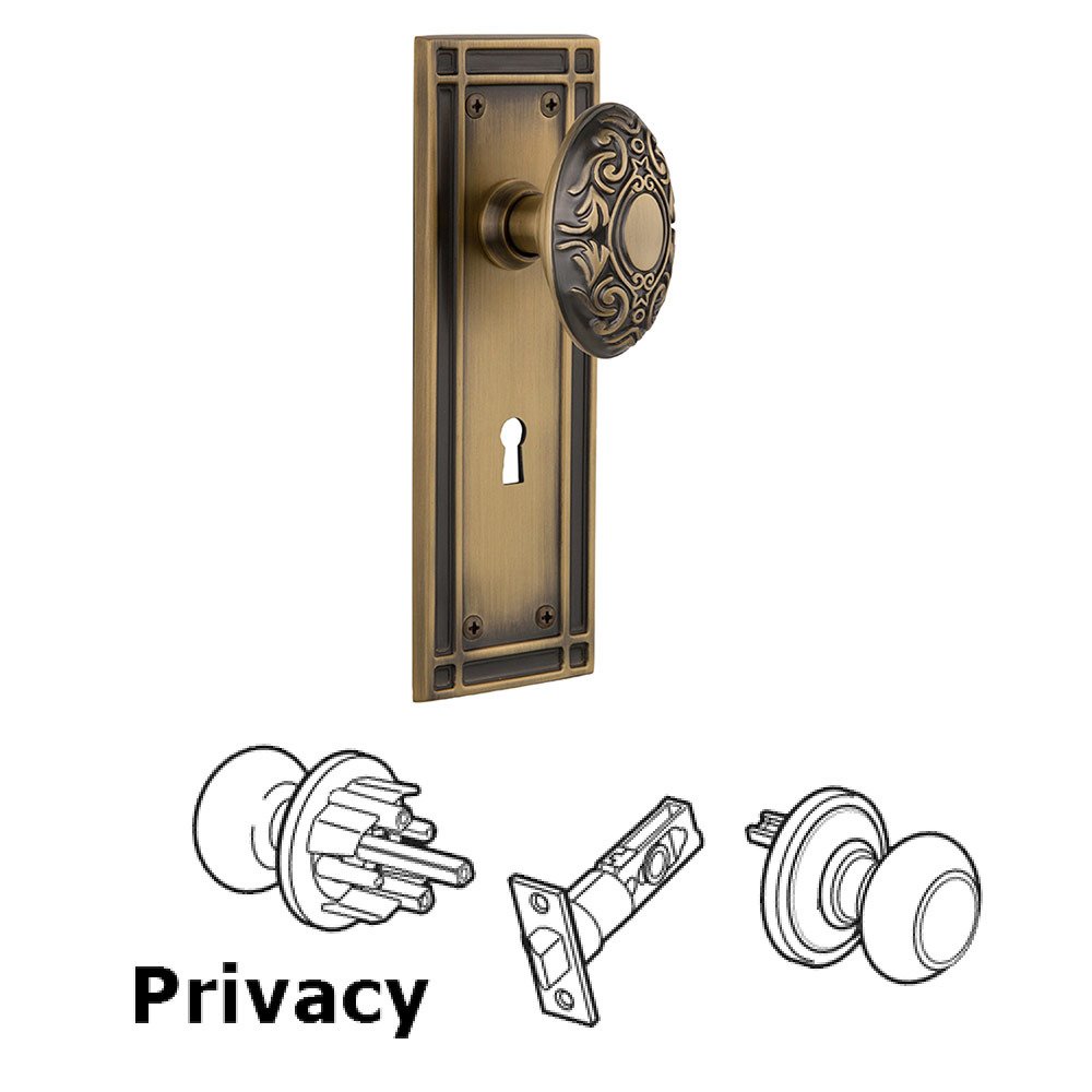 Privacy Mission Plate with Victorian Knob and Keyhole in Antique Brass
