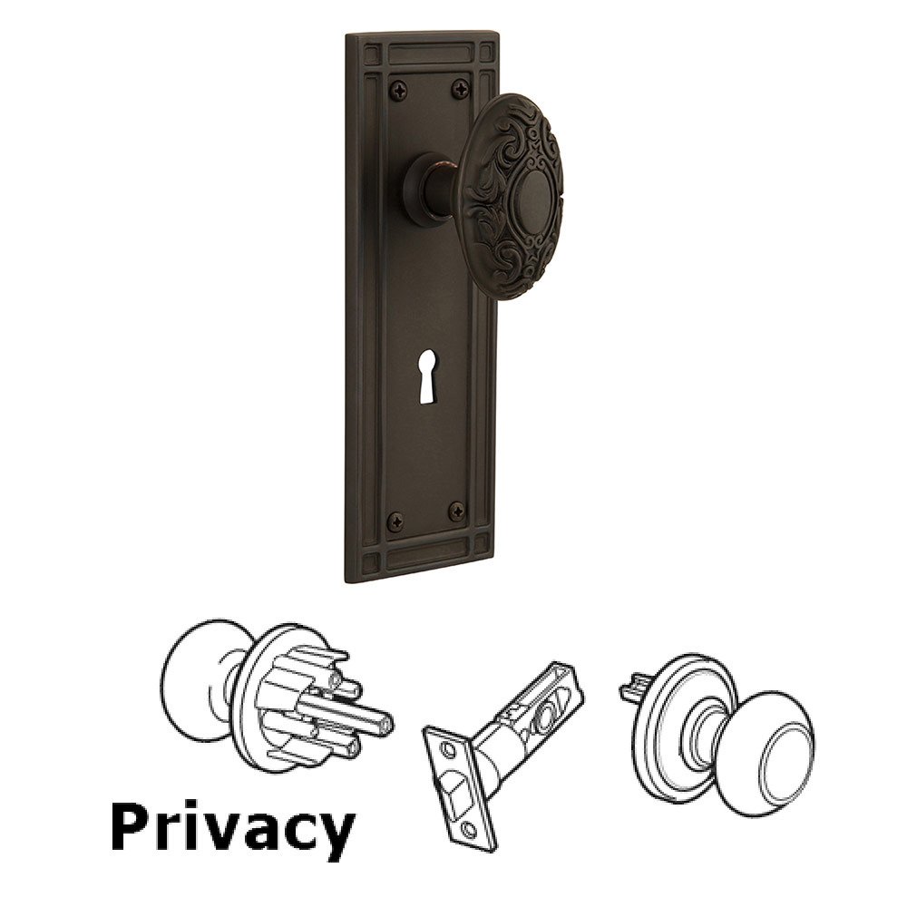 Privacy Mission Plate with Keyhole and Victorian Door Knob in Oil-Rubbed Bronze