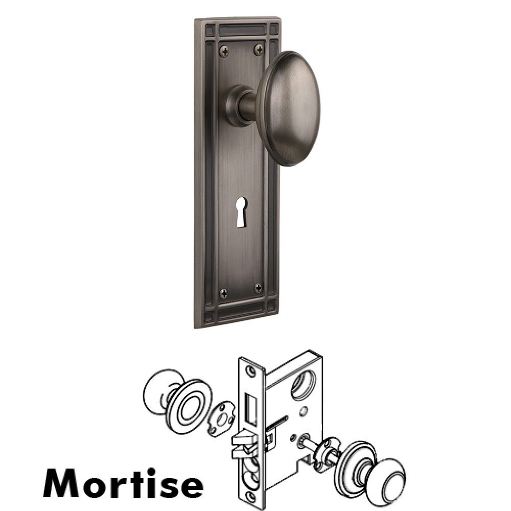 Mortise Mission Plate with Homestead Knob and Keyhole in Antique Pewter