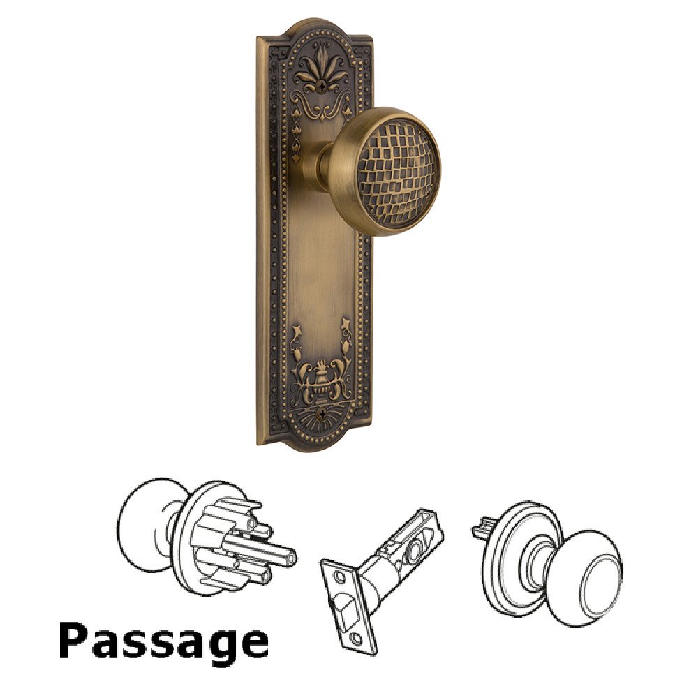 Passage Meadows Plate with Craftsman Door Knob in Antique Brass