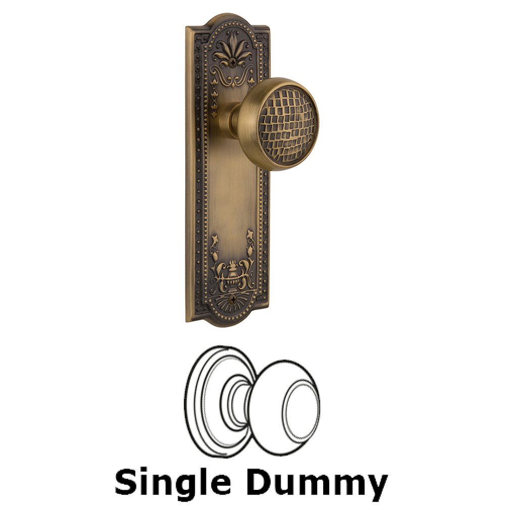 Single Dummy Meadows Plate with Craftsman Knob in Antique Brass