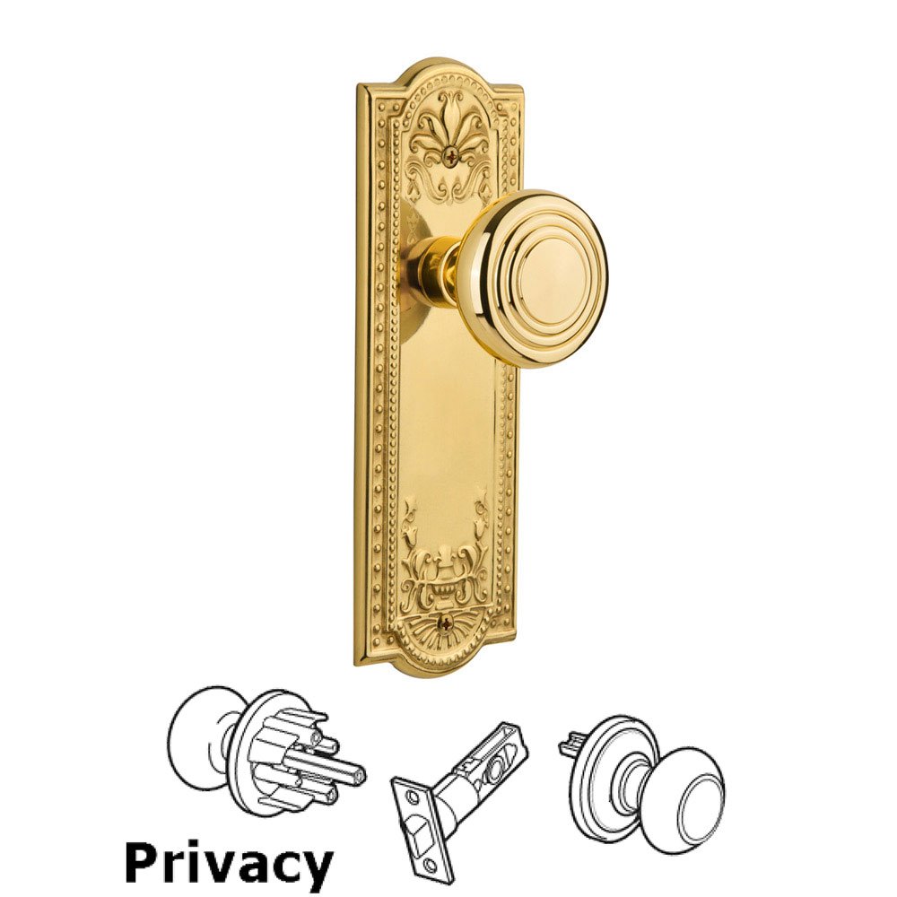 Privacy Meadows Plate with Deco Door Knob in Unlacquered Brass