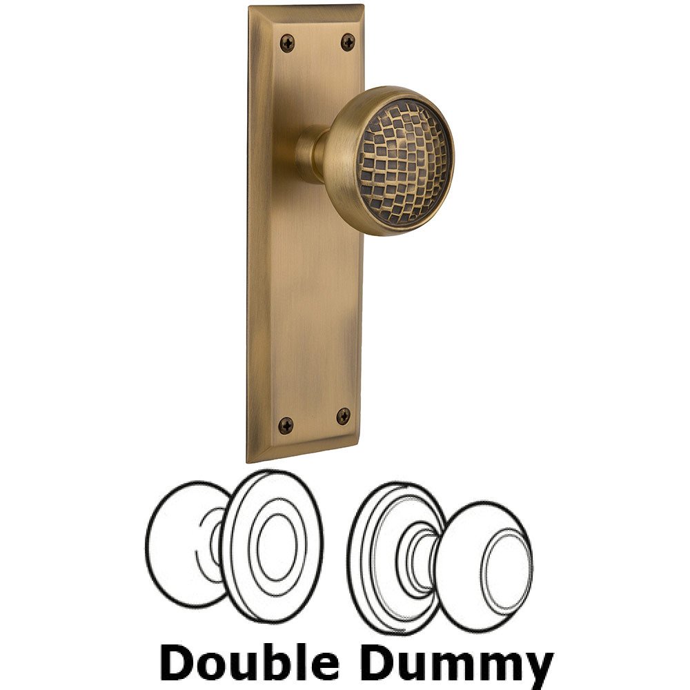 Double Dummy New York Plate with Craftsman Knob in Antique Brass