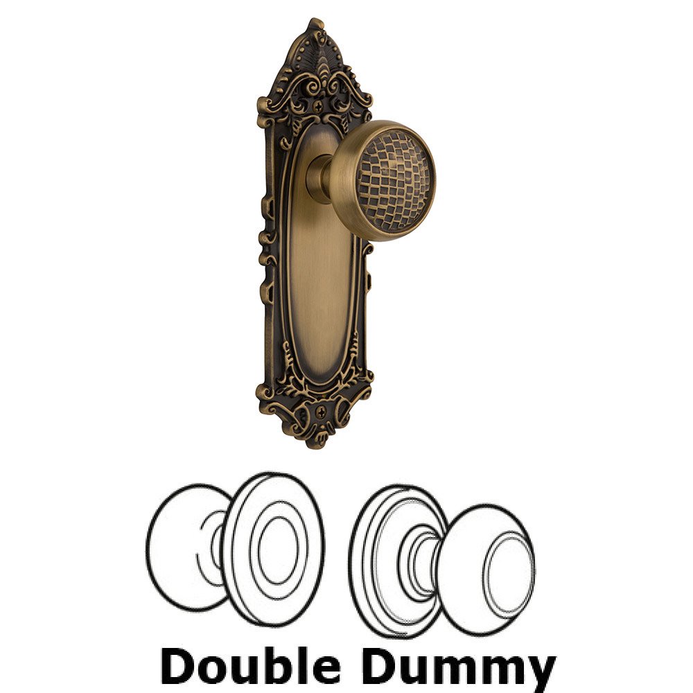 Double Dummy Victorian Plate with Craftsman Knob in Antique Brass