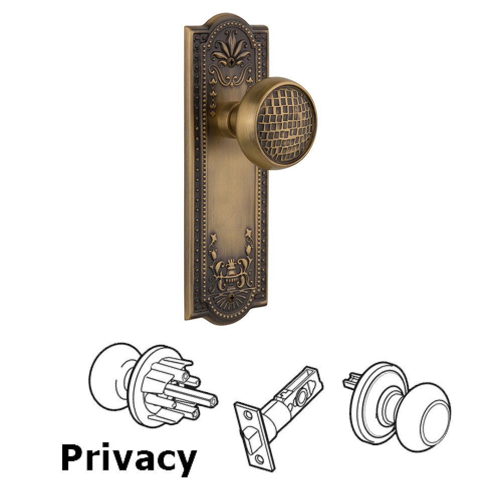 Privacy Meadows Plate with Craftsman Door Knob in Antique Brass