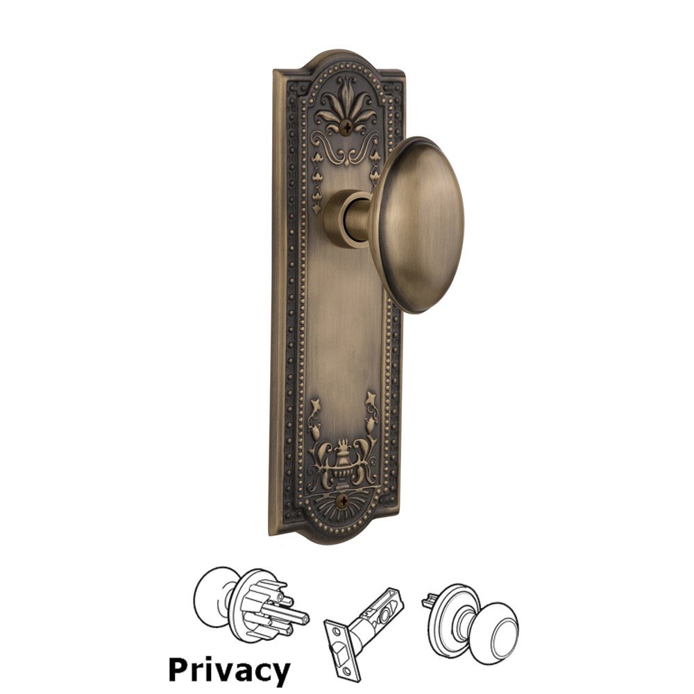 Privacy Meadows Plate with Craftsman Knob in Antique Brass