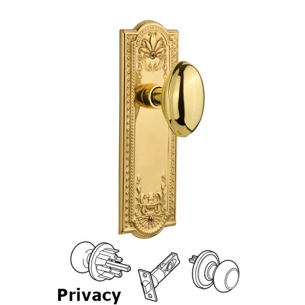 Privacy Meadows Plate with Craftsman Knob in Polished Brass