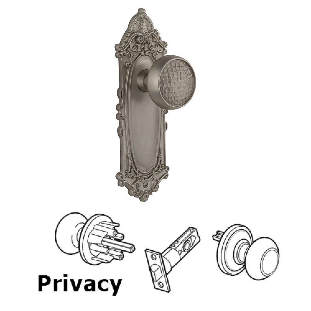 Privacy Victorian Plate with Craftsman Door Knob in Satin Nickel