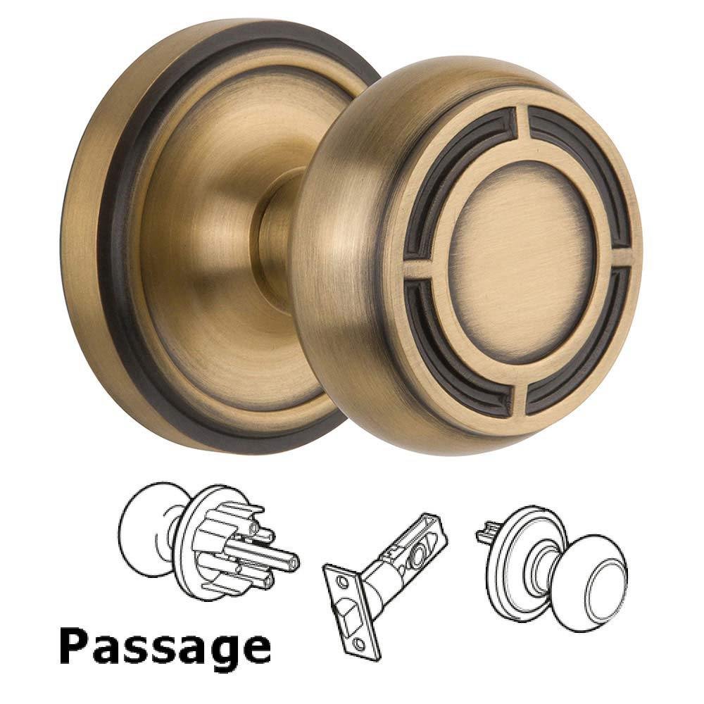 Passage Classic Rosette with Mission Knob in Antique Brass