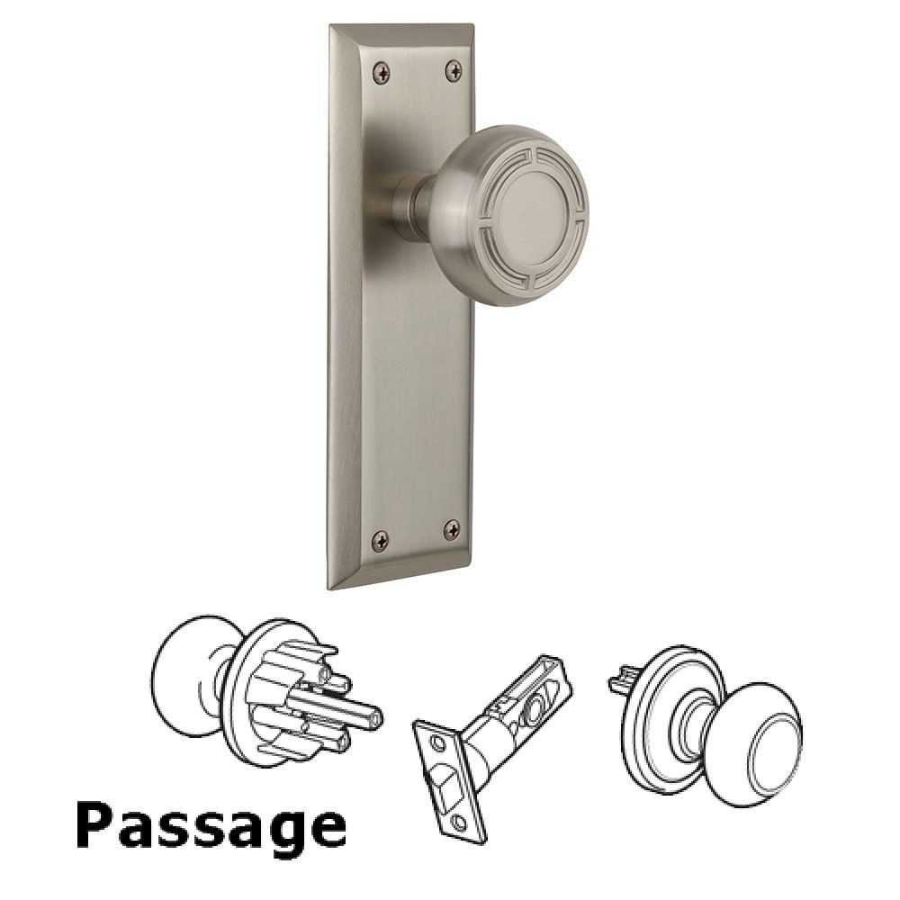 Passage New York Plate with Mission Knob in Satin Nickel
