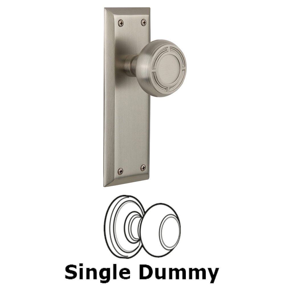 Single Dummy New York Plate with Mission Knob in Satin Nickel