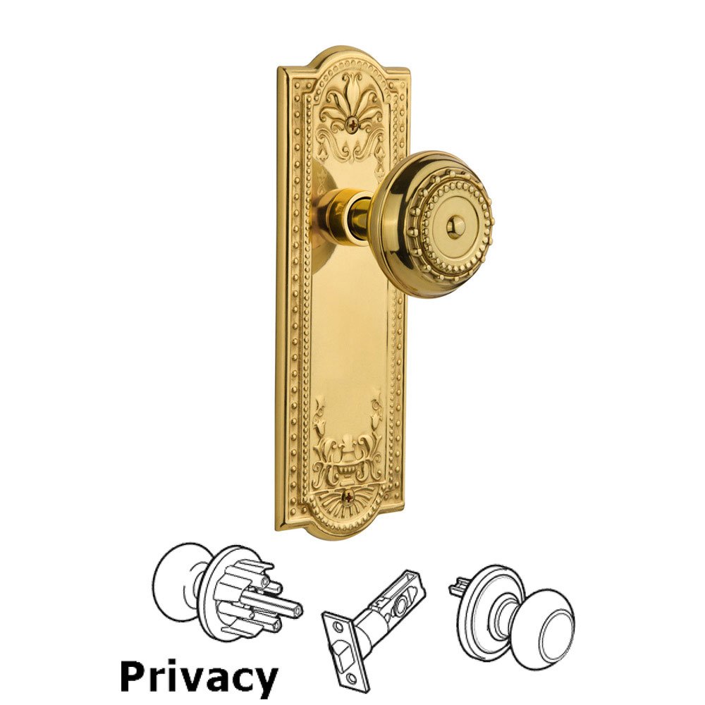 Privacy Meadows Plate with Meadows Door Knob in Unlacquered Brass