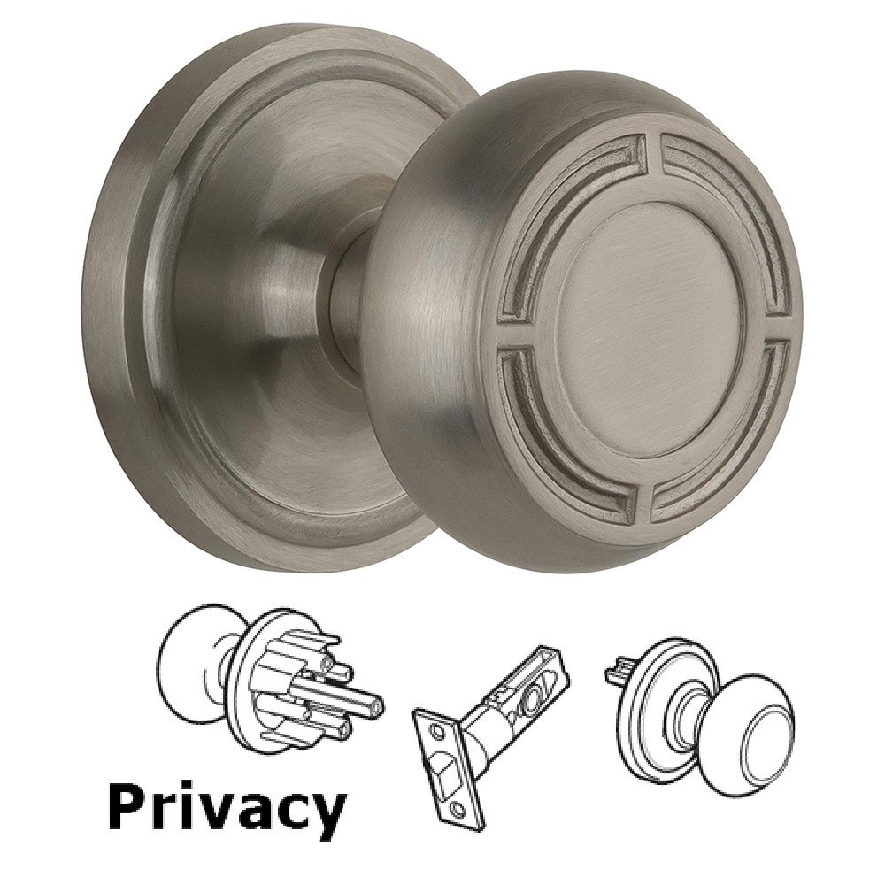 Privacy Classic Rosette with Mission Knob in Satin Nickel