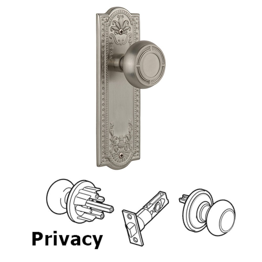 Privacy Meadows Plate with Mission Knob in Satin Nickel