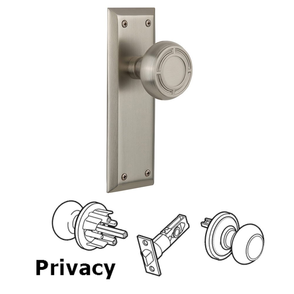 Privacy New York Plate with Mission Door Knob in Satin Nickel