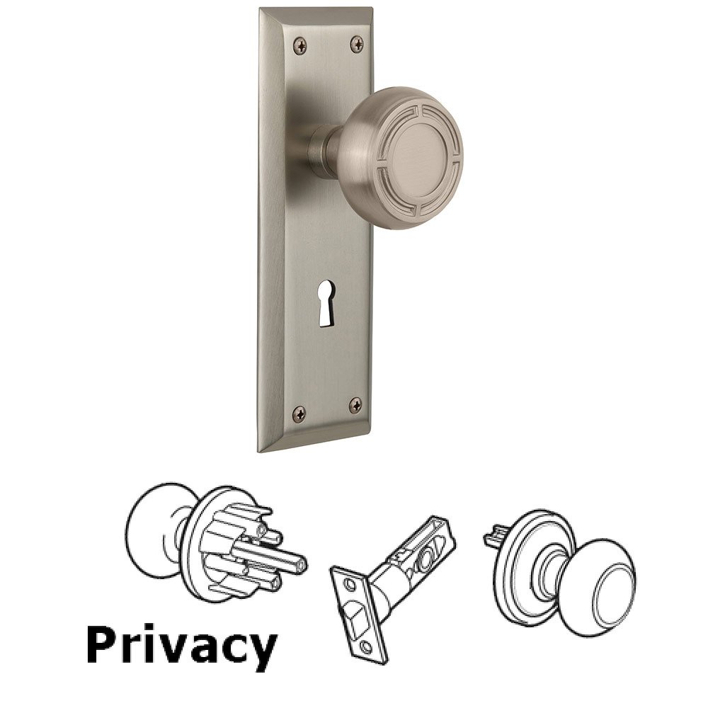 Privacy New York Plate with Mission Knob and Keyhole in Satin Nickel