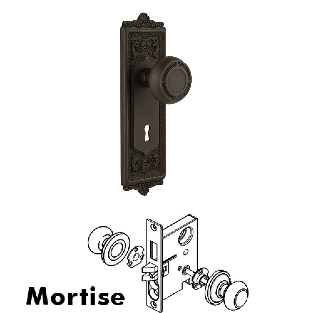 Mortise Egg and Dart Plate with Mission Knob and Keyhole in Oil Rubbed Bronze