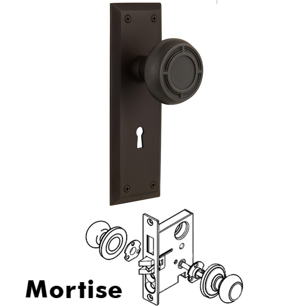 Mortise New York Plate with Mission Knob and Keyhole in Oil Rubbed Bronze