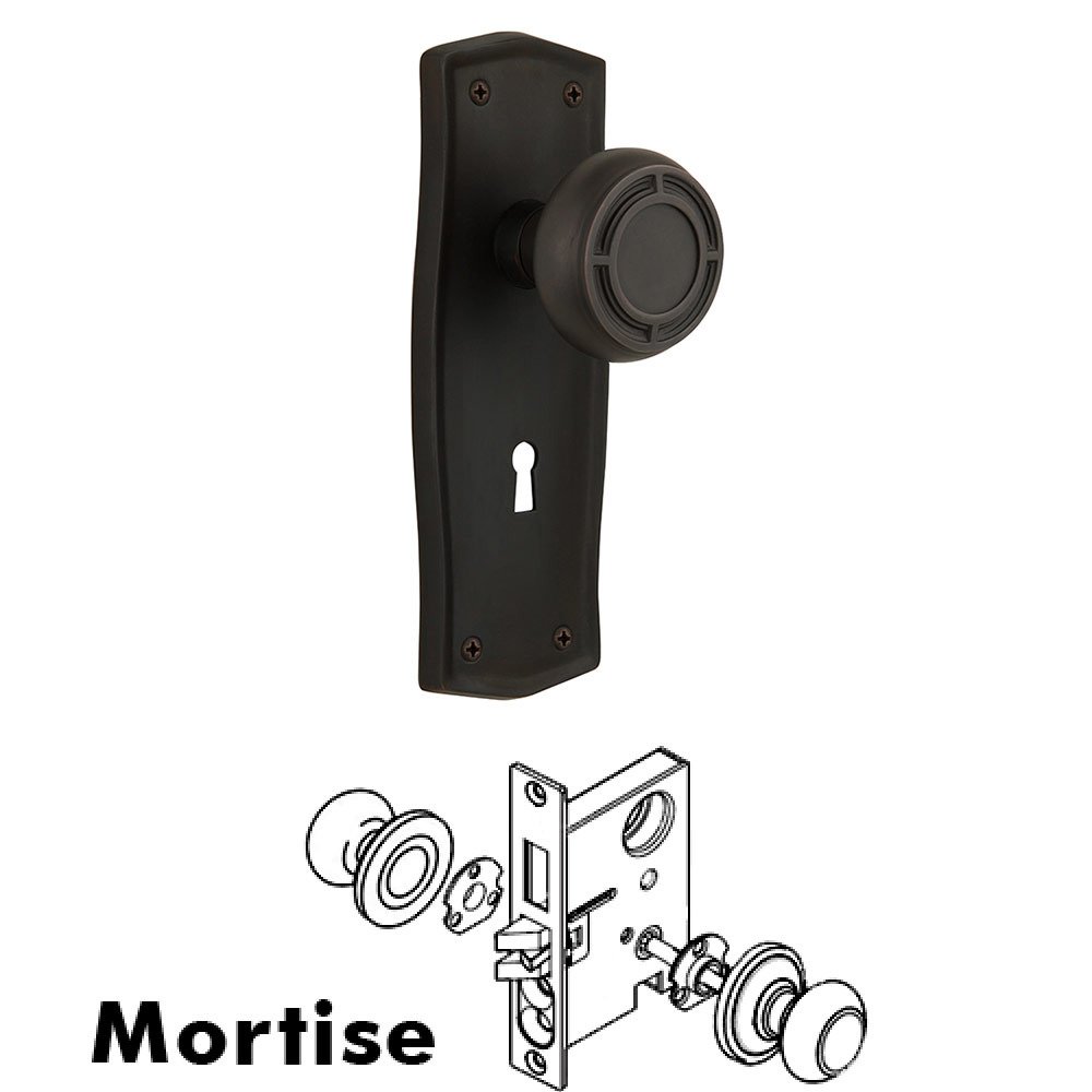 Mortise Prairie Plate with Mission Knob and Keyhole in Oil Rubbed Bronze