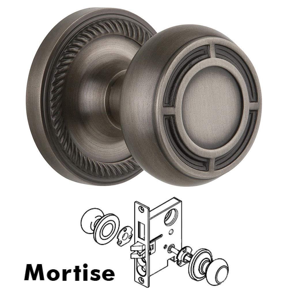Mortise Rope Rosette with Mission Knob and Keyhole in Antique Pewter