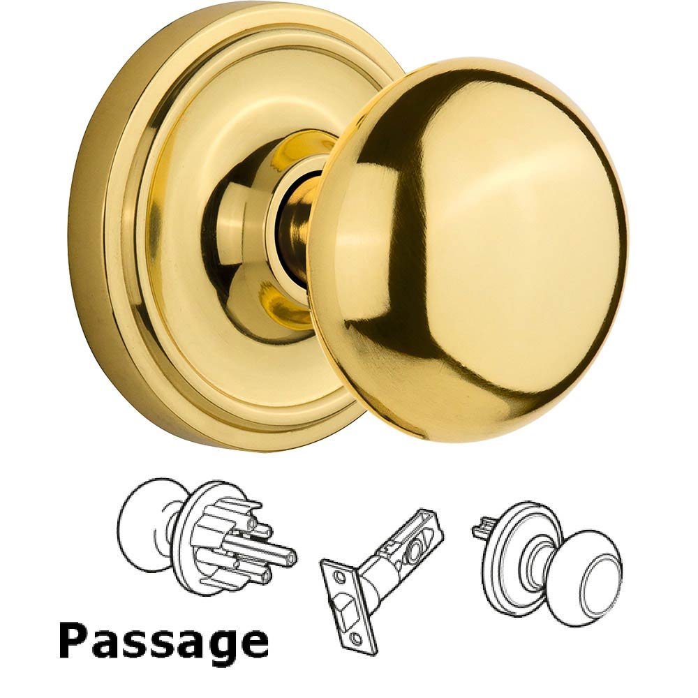 Passage Classic Rosette with New York Knob in Unlacquered Brass