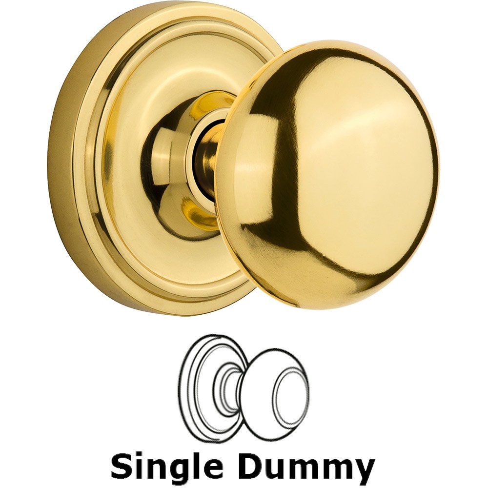 Single Dummy Classic Rosette with New York Knob in Unlacquered Brass