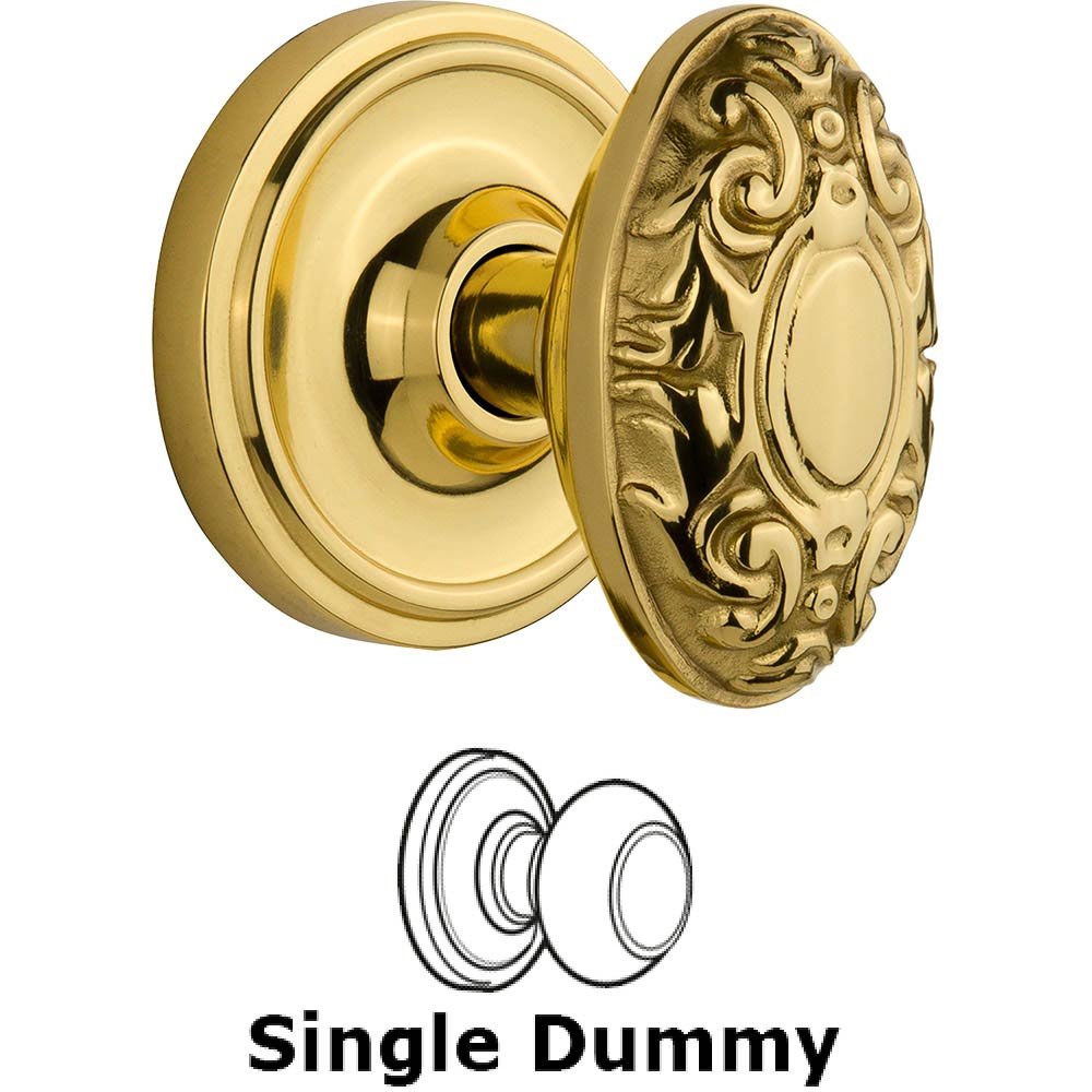 Single Dummy Classic Rosette with Victorian Knob in Unlacquered Brass