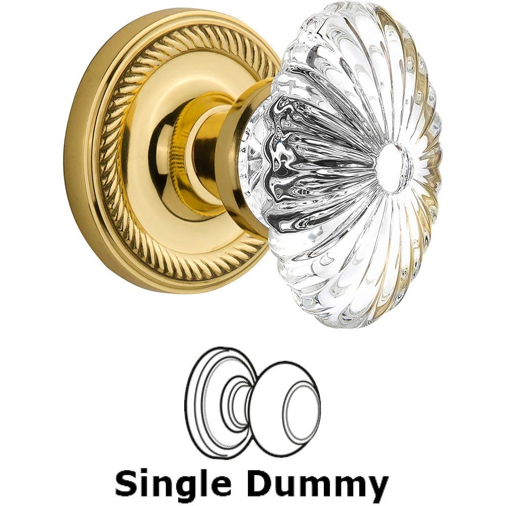 Single Dummy Rope Rosette with Oval Fluted Crystal Knob in Unlacquered Brass