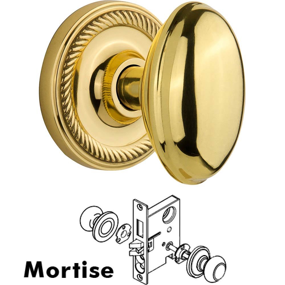 Mortise Rope Rosette with Homestead Knob and Keyhole in Unlacquered Brass