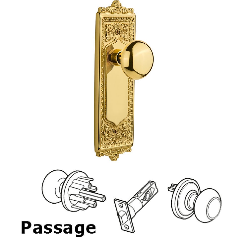 Passage Egg & Dart Plate with New York Door Knob in Unlacquered Brass