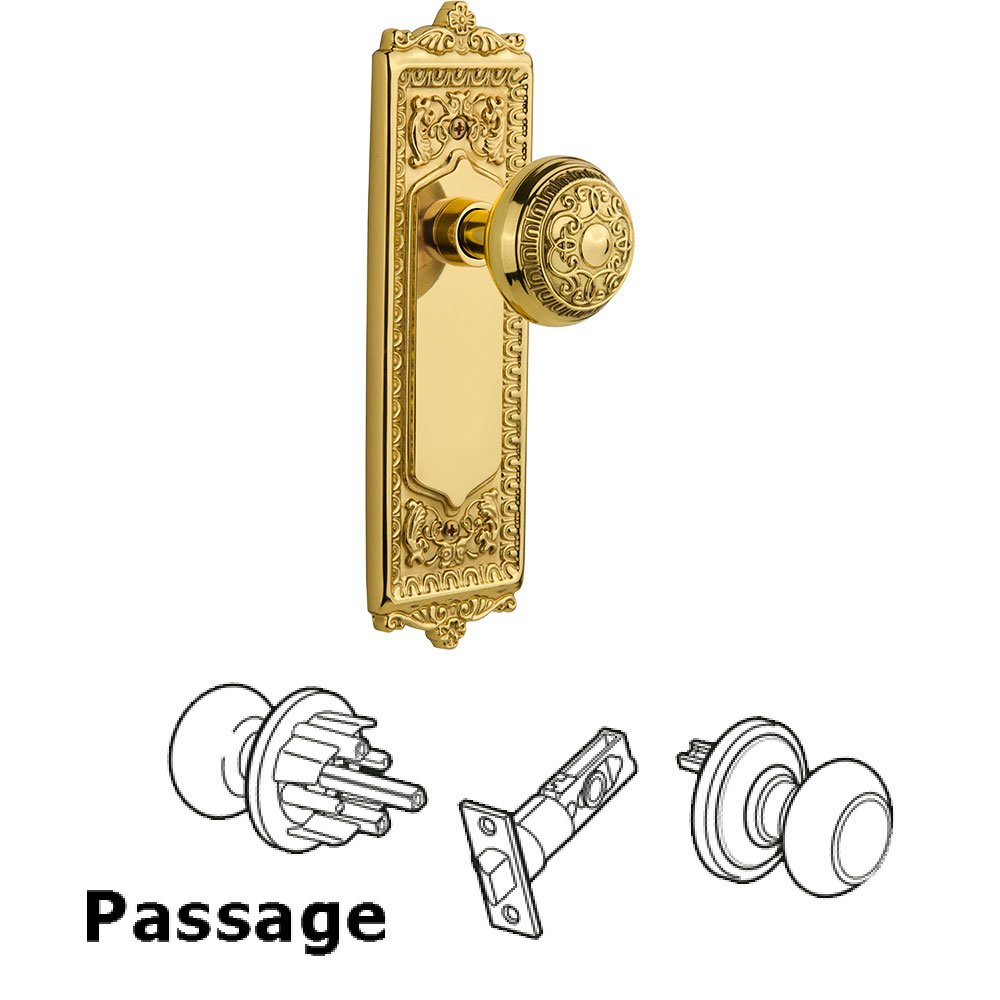 Passage Egg & Dart Plate with Keyhole and Egg & Dart Door Knob in Unlacquered Brass