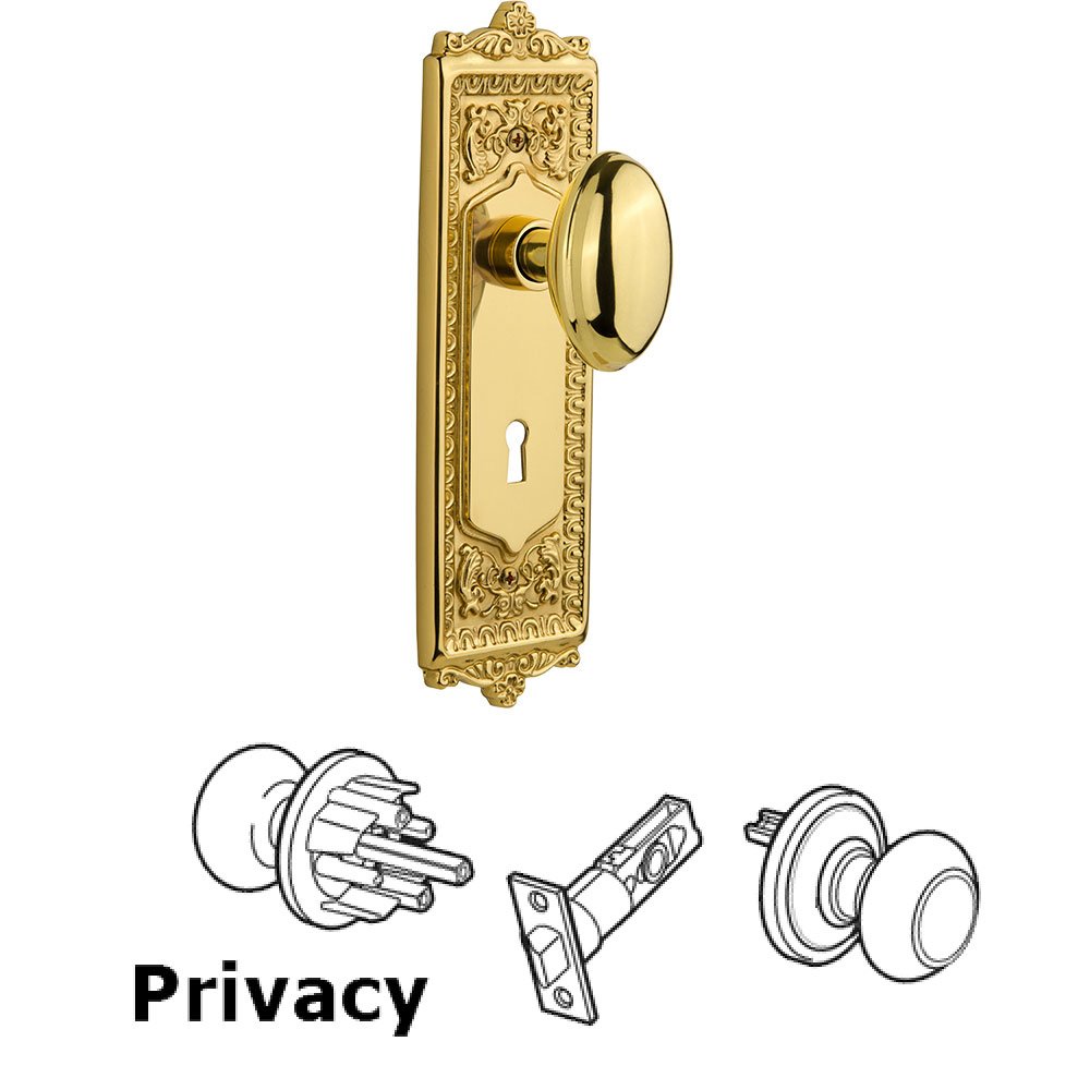 Privacy Egg and Dart Plate with Homestead Knob and Keyhole in Unlacquered Brass