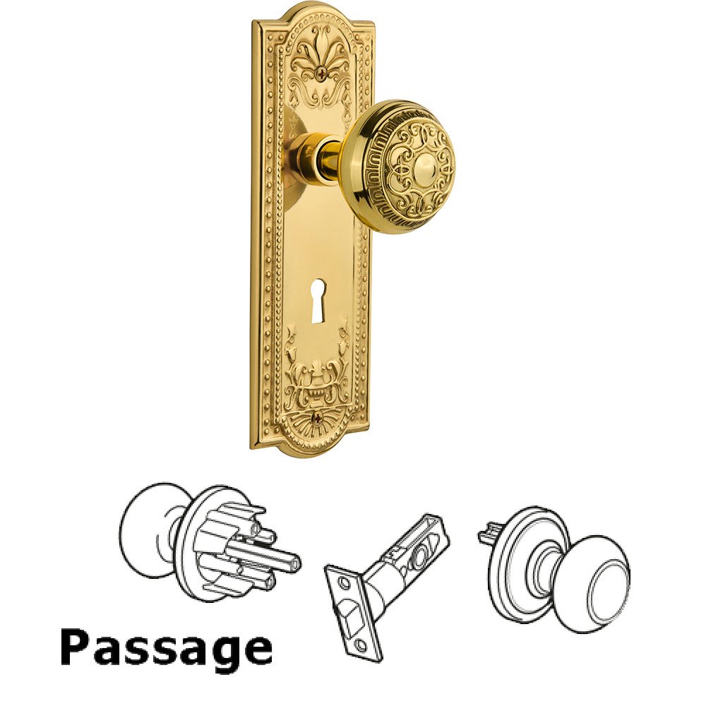 Passage Meadows Plate with Keyhole and Egg & Dart Door Knob in Unlacquered Brass