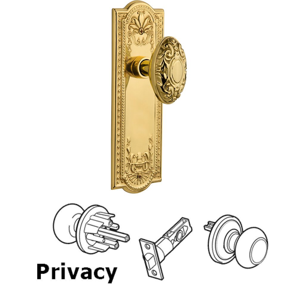 Privacy Meadows Plate with Victorian Door Knob in Unlacquered Brass