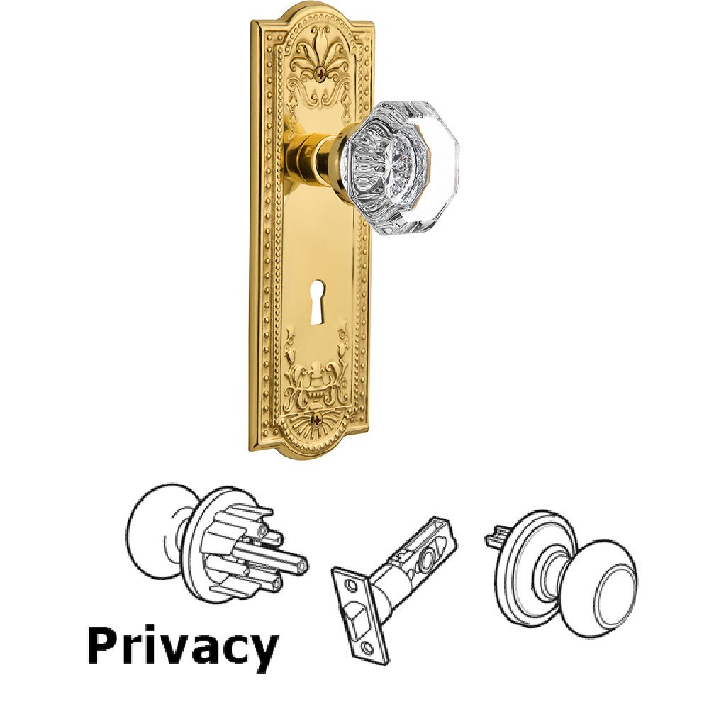 Privacy Meadows Plate with Keyhole and Waldorf Door Knob in Unlacquered Brass