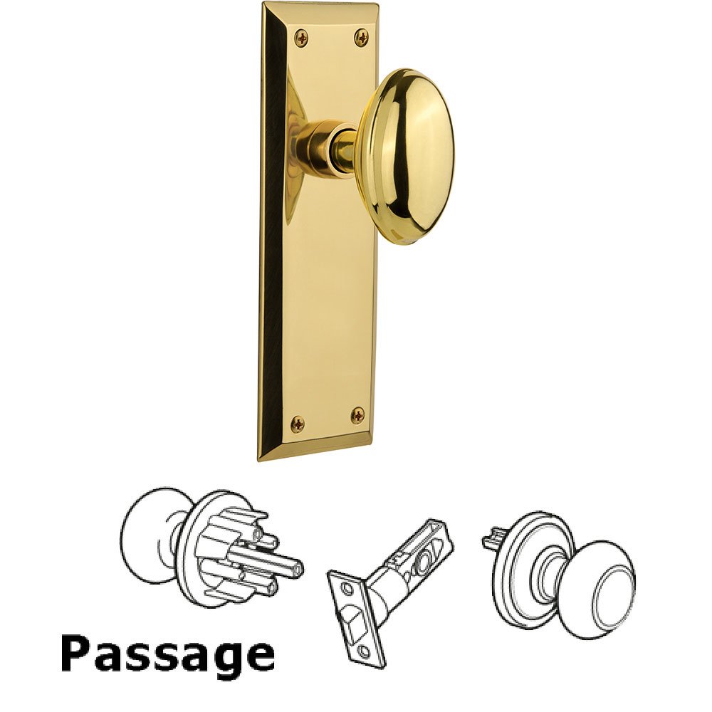 Passage New York Plate with Homestead Door Knob in Unlacquered Brass