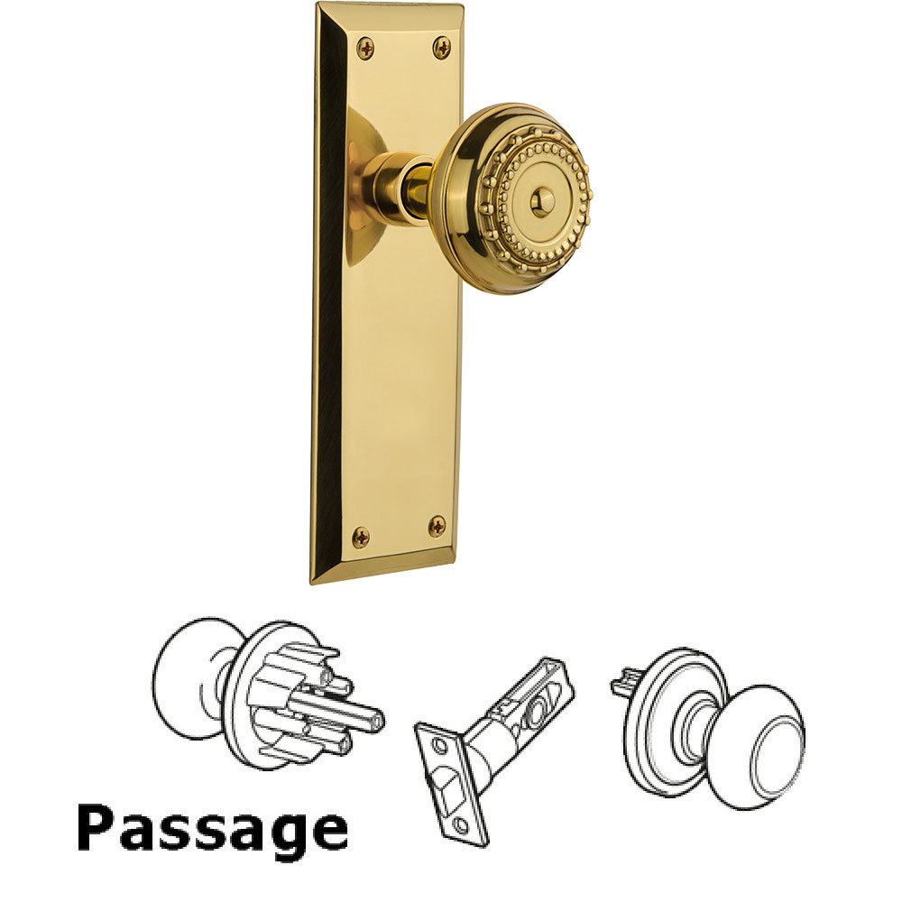Passage New York Plate with Meadows Door Knob in Unlacquered Brass