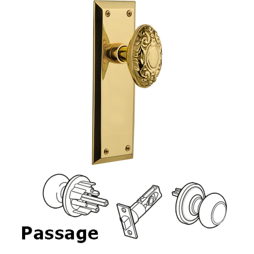 Passage New York Plate with Victorian Knob in Unlacquered Brass